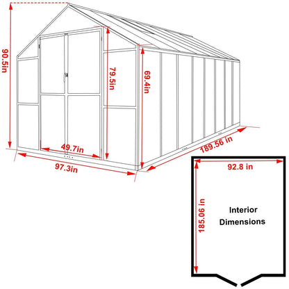 Serre de jardin VEIKOUS en aluminium, gris, avec aération de toit réglable et porte verrouillable.