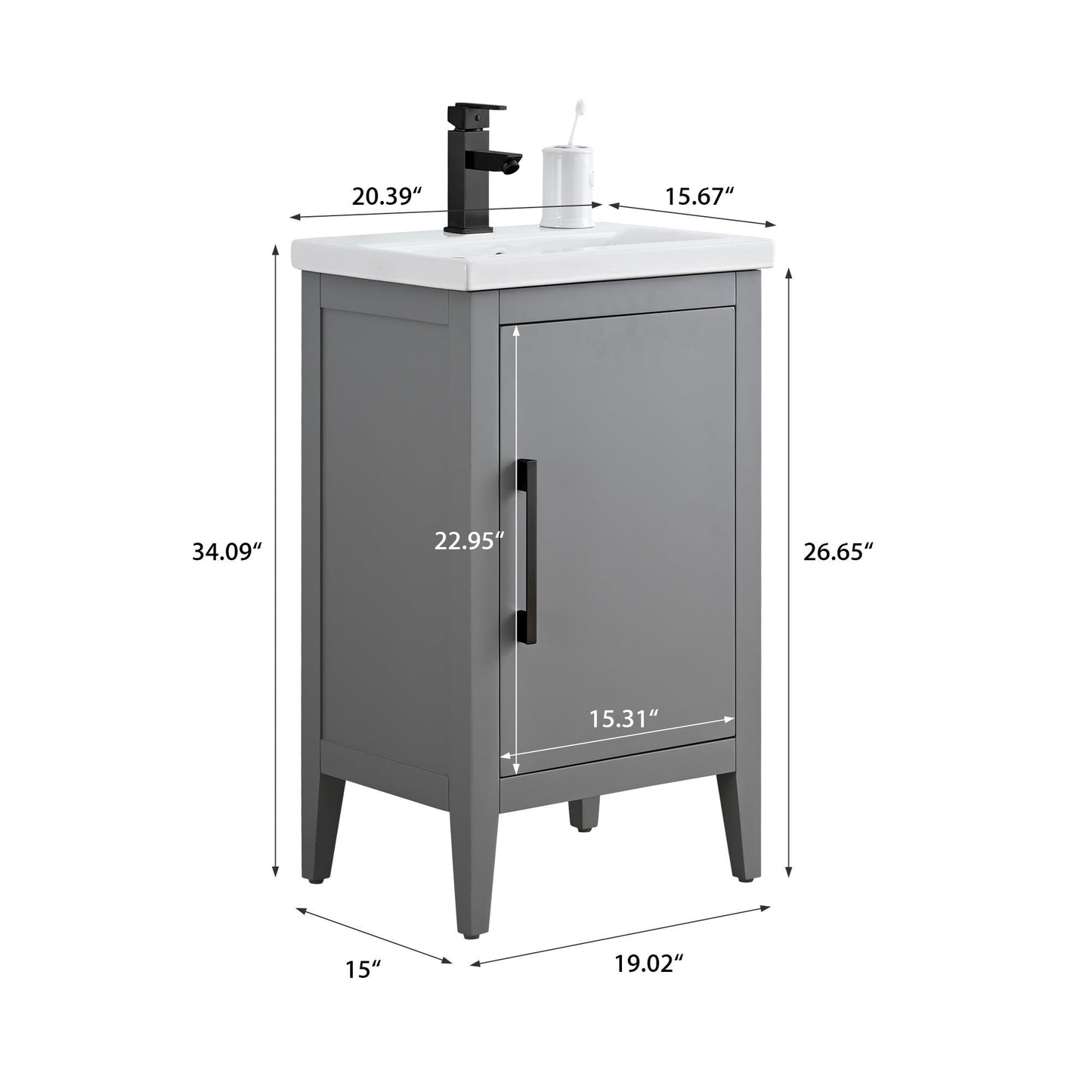 Meuble-lavabo simple vasque Vanity Art 20, 24 ou 30 pouces avec plan de travail en céramique