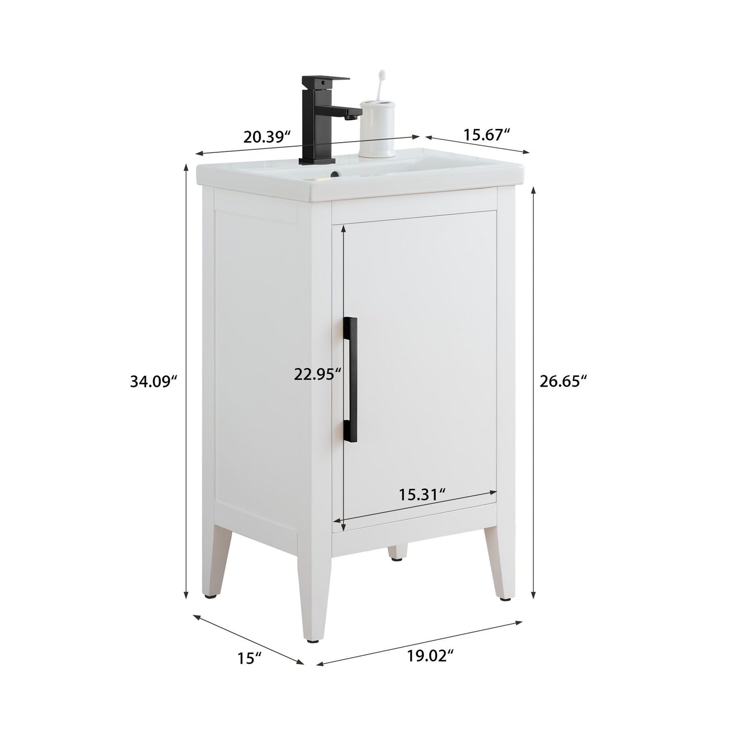 Meuble-lavabo simple vasque Vanity Art 20, 24 ou 30 pouces avec plan de travail en céramique