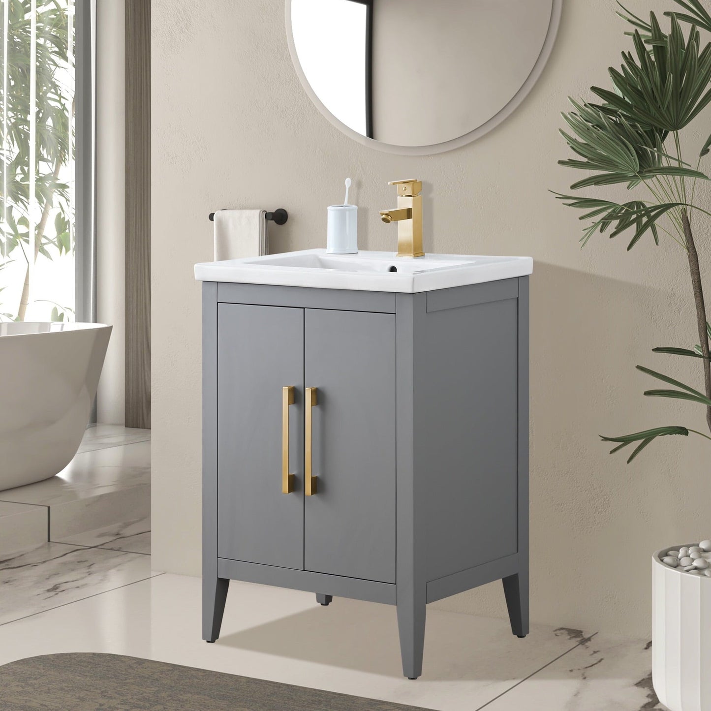 Meuble-lavabo simple vasque Vanity Art 20, 24 ou 30 pouces avec plan de travail en céramique