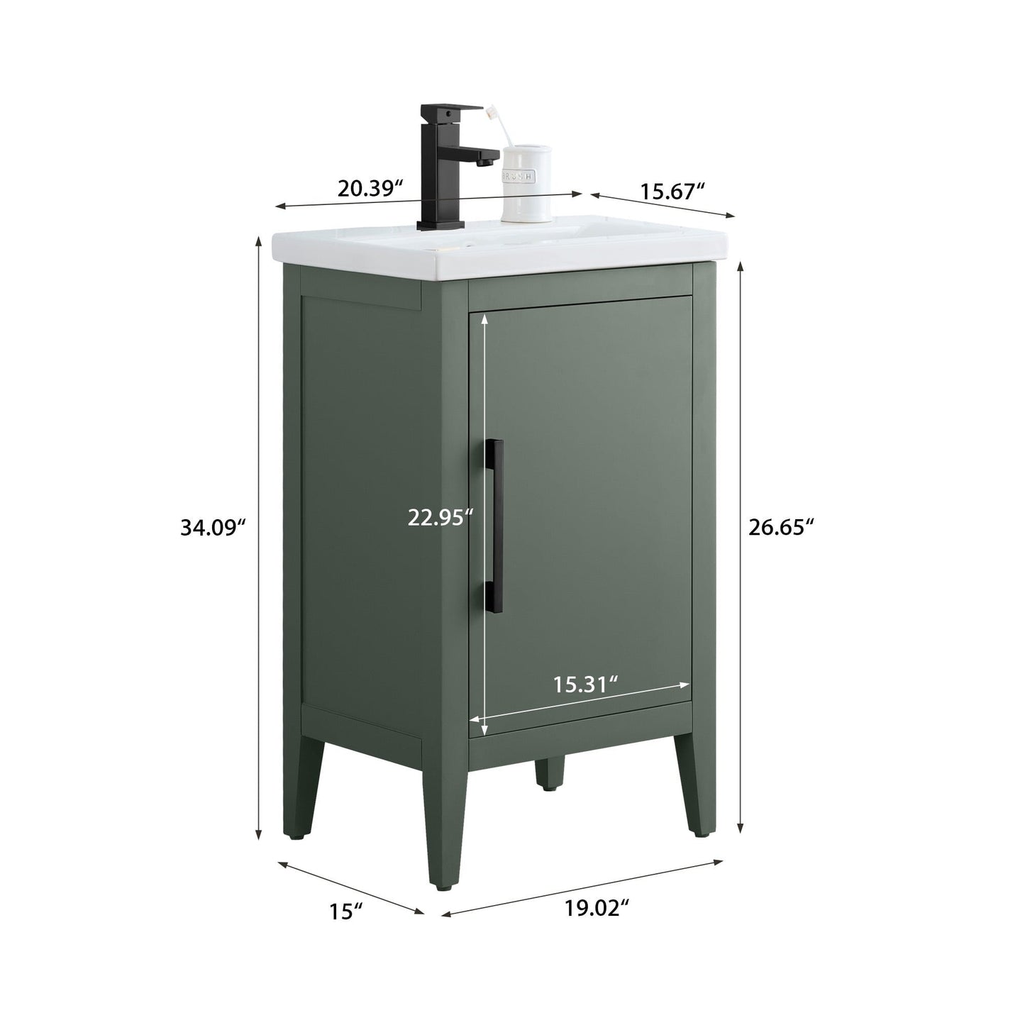 Meuble-lavabo simple vasque Vanity Art 20, 24 ou 30 pouces avec plan de travail en céramique
