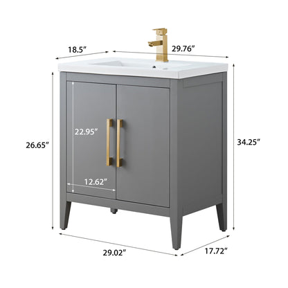 Meuble-lavabo simple vasque Vanity Art 20, 24 ou 30 pouces avec plan de travail en céramique