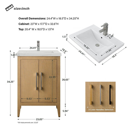 Meuble-lavabo simple vasque Vanity Art 20, 24 ou 30 pouces avec plan de travail en céramique