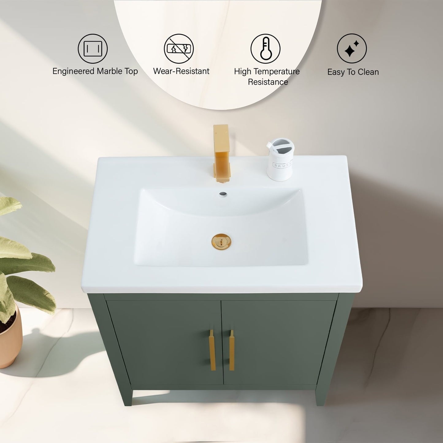 Meuble-lavabo simple vasque Vanity Art 20, 24 ou 30 pouces avec plan de travail en céramique