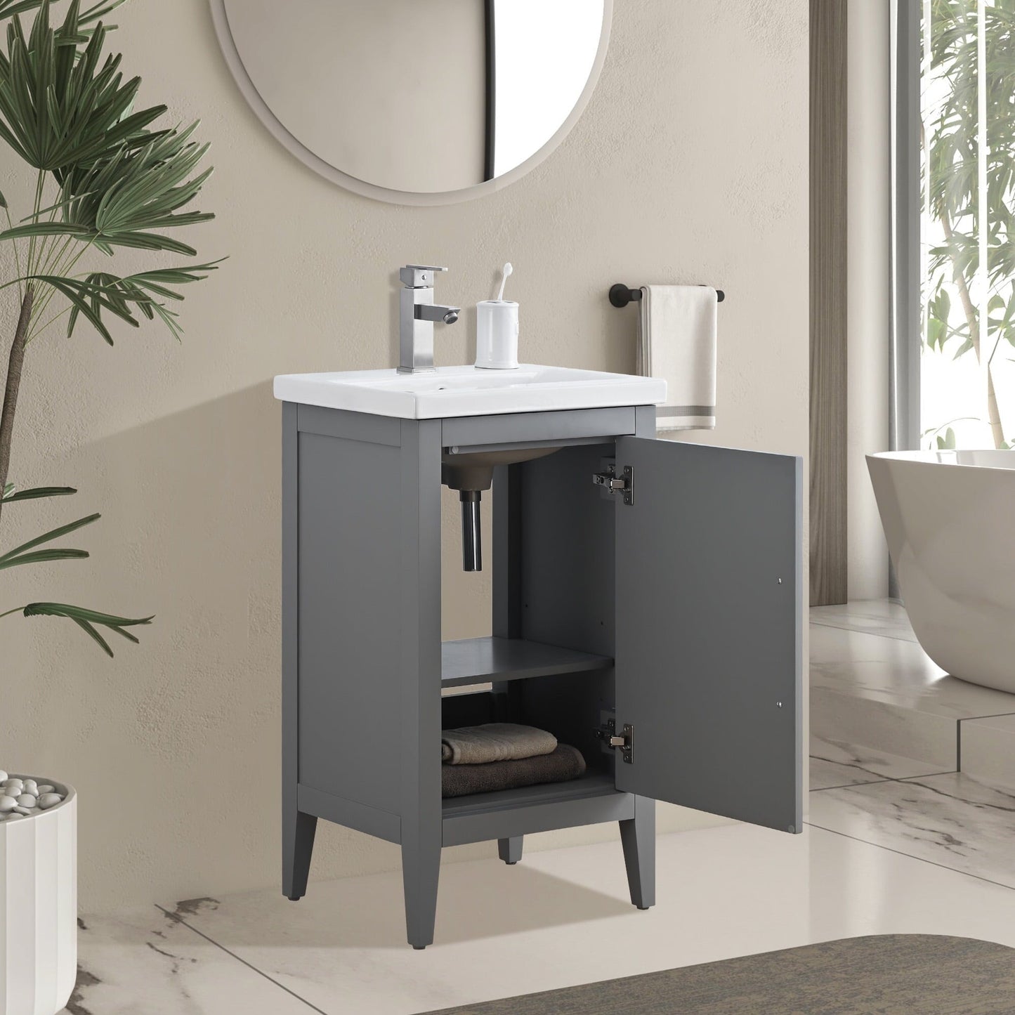 Meuble-lavabo simple vasque Vanity Art 20, 24 ou 30 pouces avec plan de travail en céramique