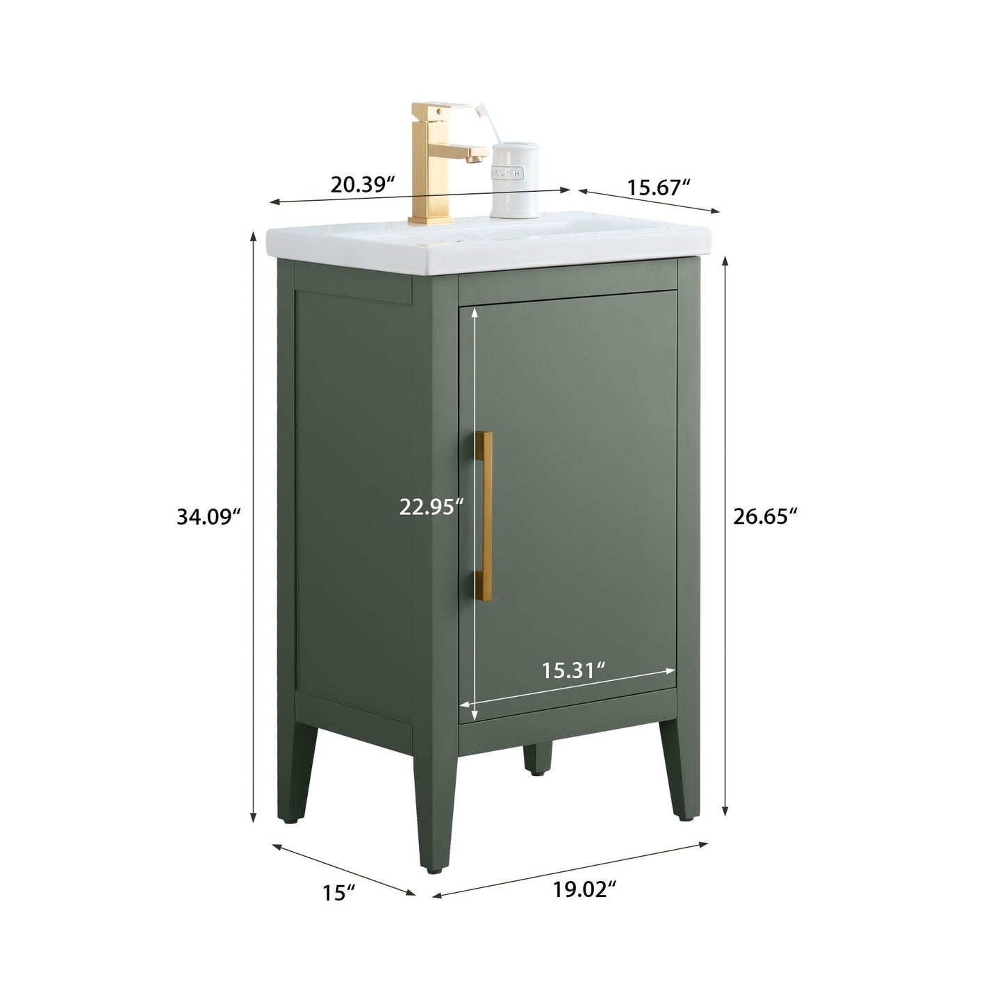 Meuble-lavabo simple vasque Vanity Art 20, 24 ou 30 pouces avec plan de travail en céramique
