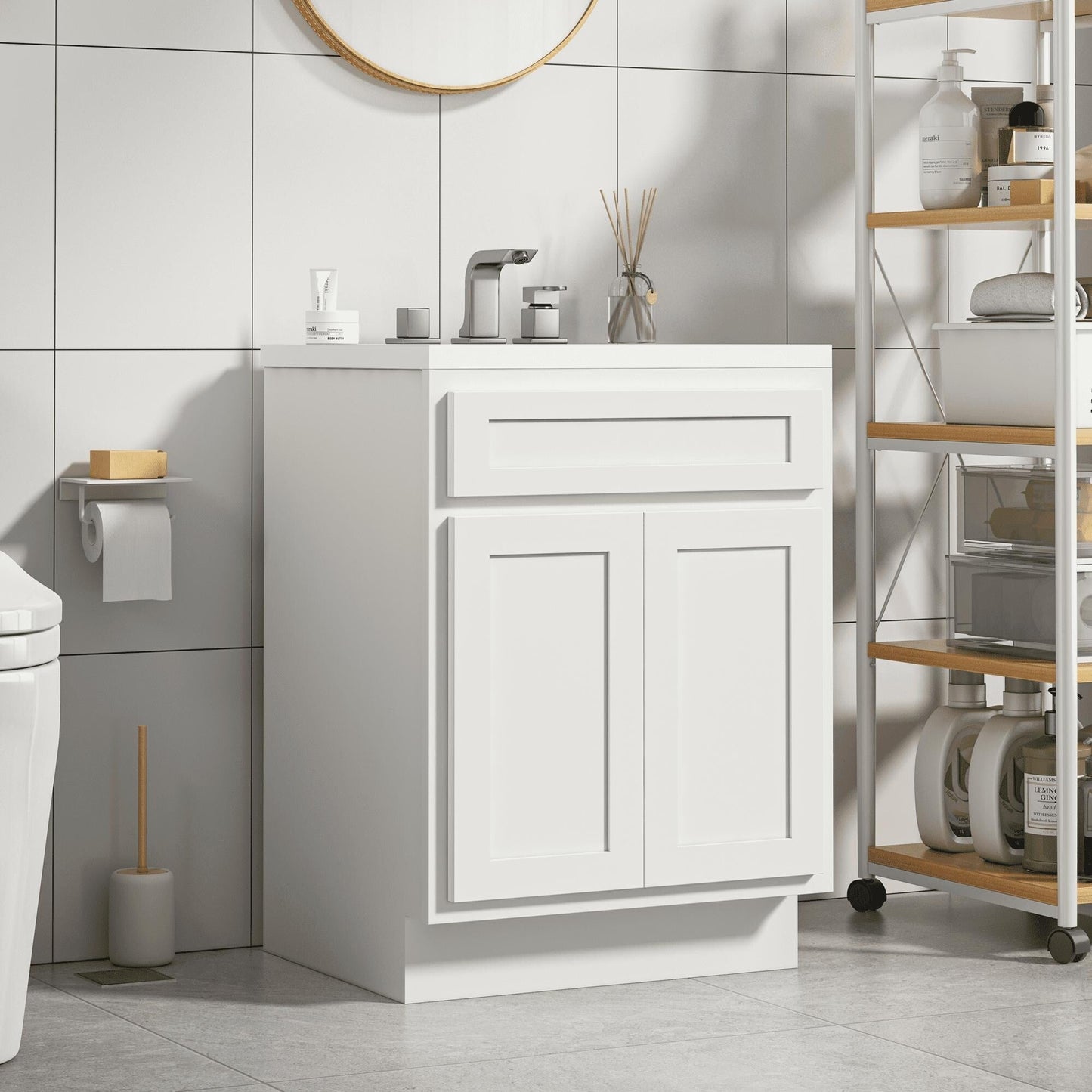 Meuble-lavabo simple vasque en bois massif Vanity Art de 61 cm (24 pouces)