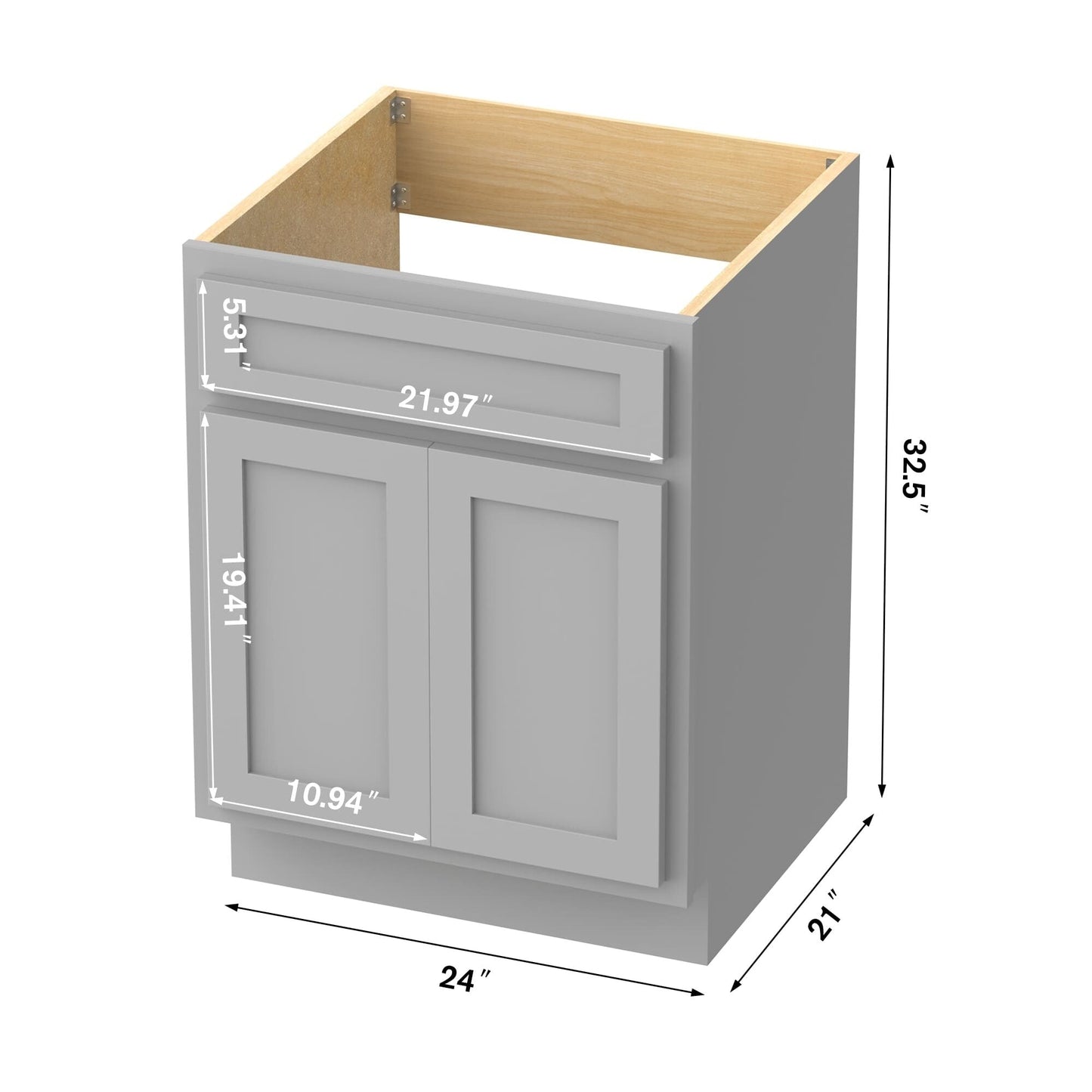 Meuble-lavabo simple vasque en bois massif Vanity Art de 61 cm (24 pouces)