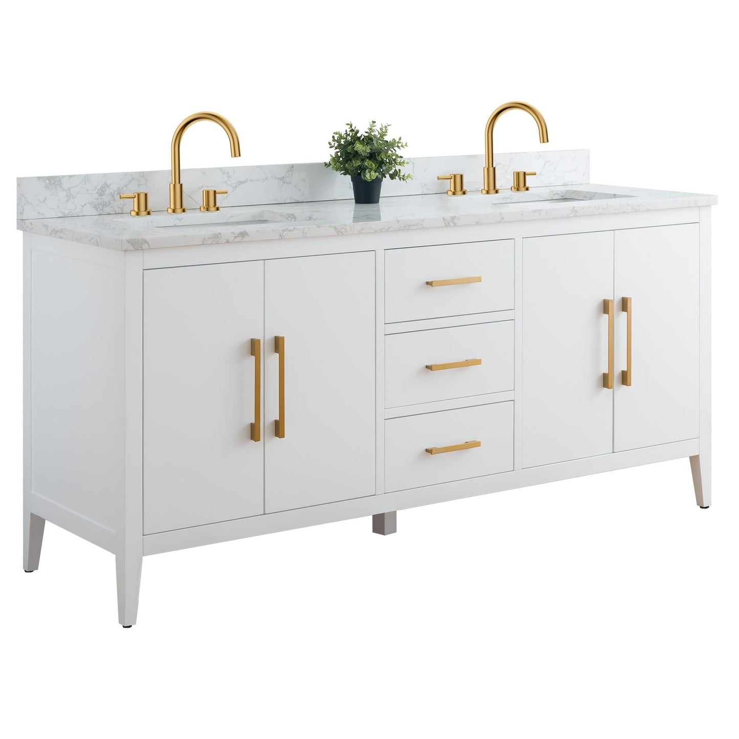 Meuble-lavabo double vasque Vanity Art 72 avec plan de travail en marbre reconstitué