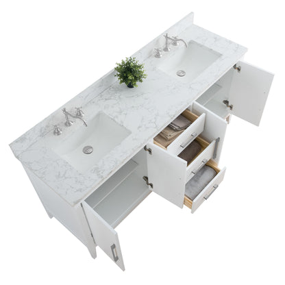 Meuble-lavabo double vasque Vanity Art 72 avec plan de travail en marbre reconstitué