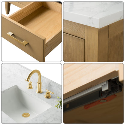 Meuble-lavabo double vasque Vanity Art 72 avec plan de travail en marbre reconstitué