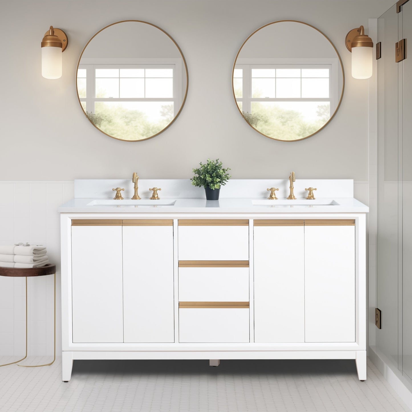 Meuble-lavabo Vanity Art avec vasque en céramique et plan de travail en marbre reconstitué