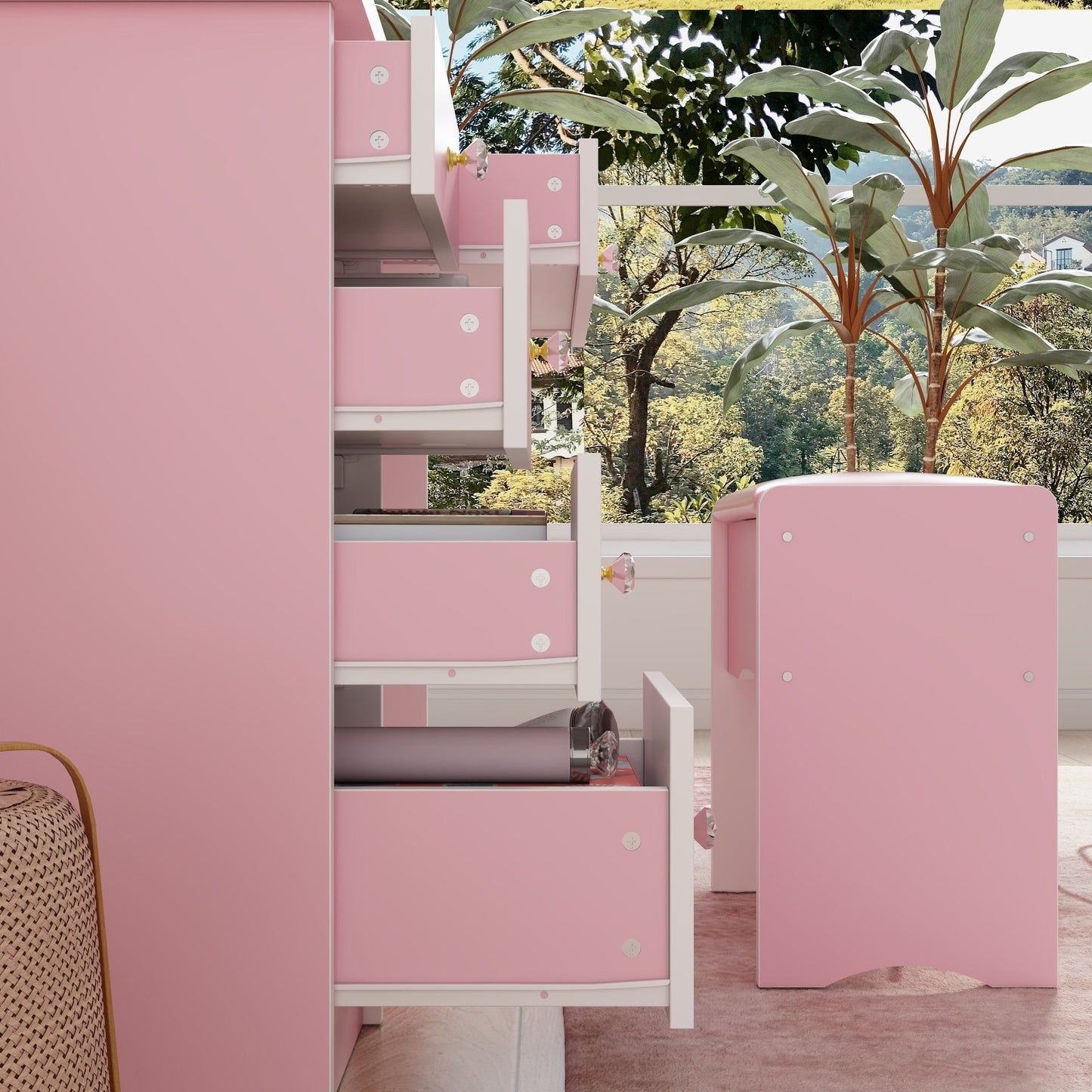 Ensemble coiffeuse avec miroir et lampe, table de maquillage avec tabouret