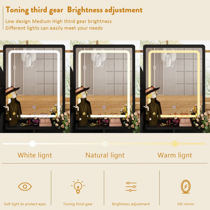 Ensemble coiffeuse avec miroir et lampe, table de maquillage avec tabouret