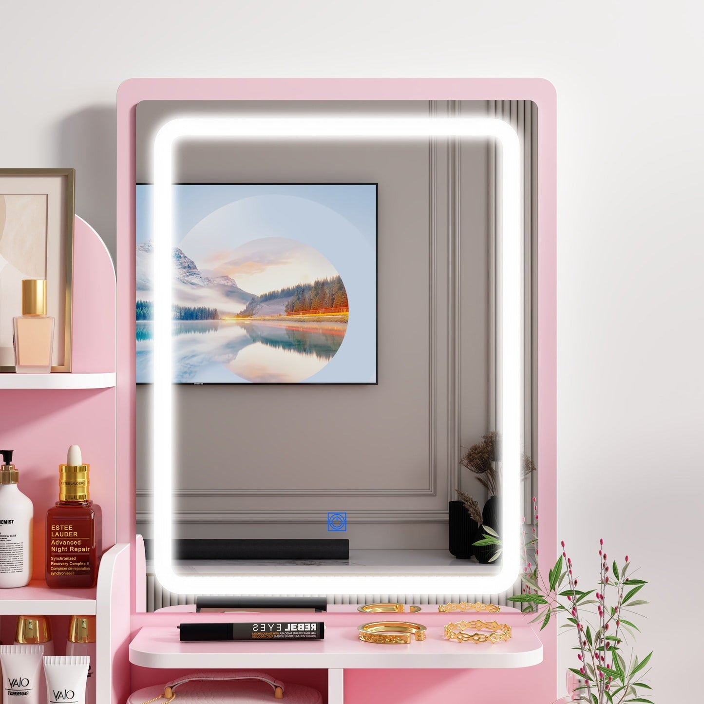 Ensemble coiffeuse avec miroir et lampe, table de maquillage avec tabouret