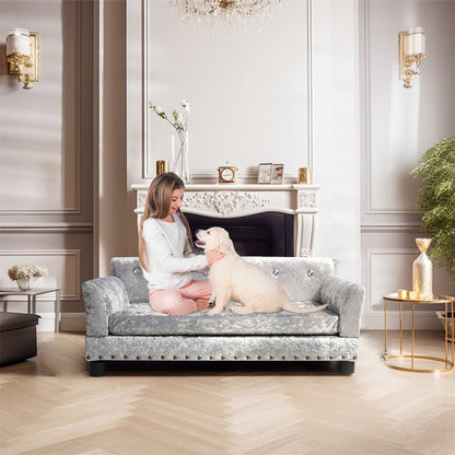 Lit pour animaux de compagnie en velours capitonné avec coussin amovible