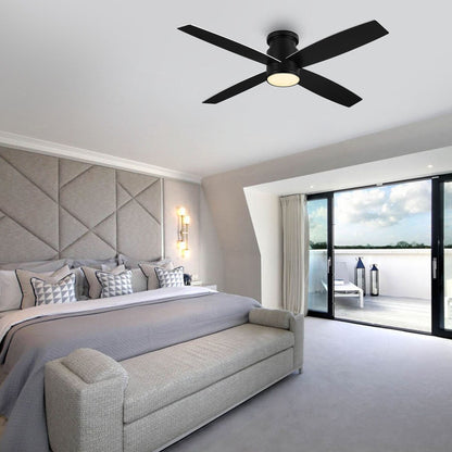 Ventilateur de plafond encastré WINGBO 44/52 pouces à courant continu avec éclairage et télécommande, 4 pales réversibles