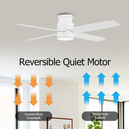 Ventilateur de plafond encastré WINGBO 44/52 pouces à courant continu avec éclairage et télécommande, 4 pales réversibles