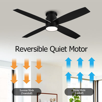 Ventilateur de plafond encastré WINGBO 44/52 pouces à courant continu avec éclairage et télécommande, 4 pales réversibles