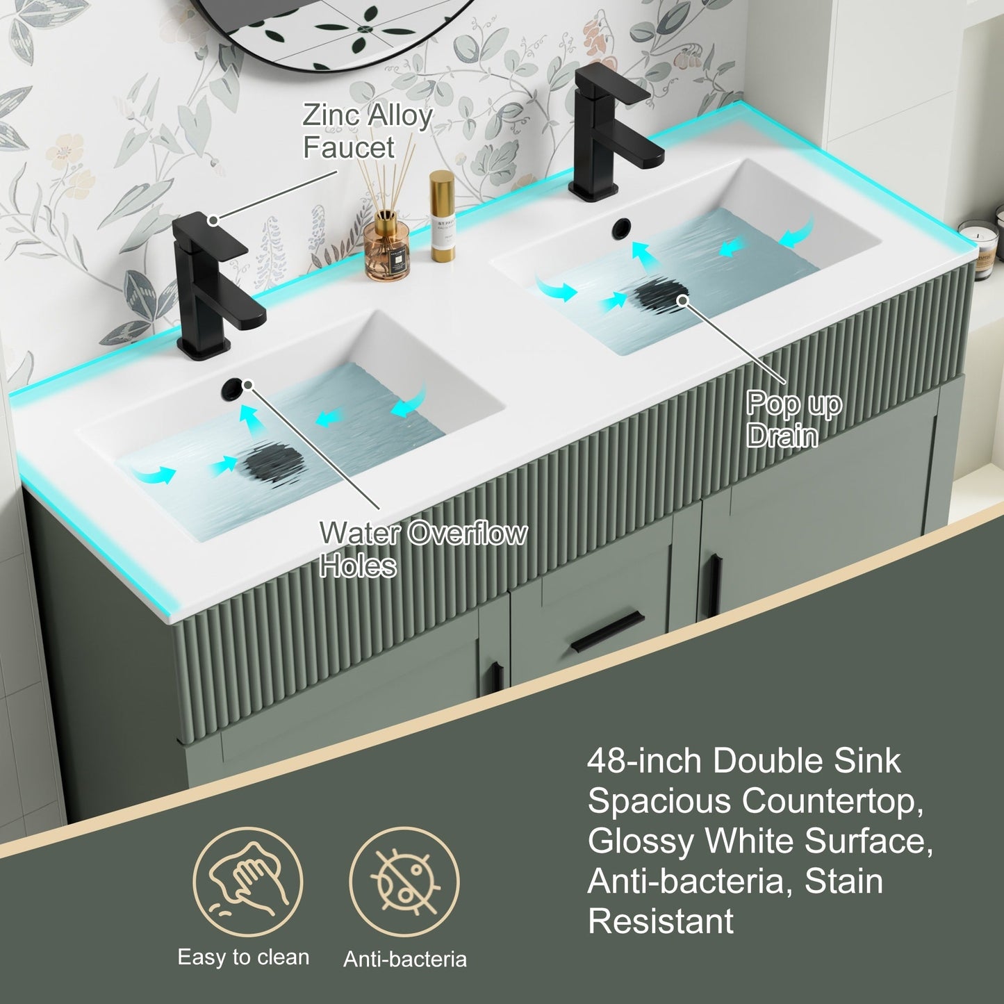 Ensemble meuble-lavabo Wavy Line 30/36/48 avec lavabo et robinet