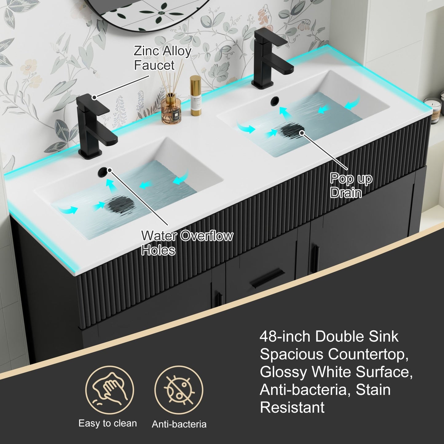 Ensemble meuble-lavabo Wavy Line 30/36/48 avec lavabo et robinet