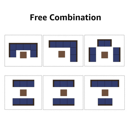 Ensemble de canapés d'angle d'extérieur 7 pièces en osier et acier avec coussins