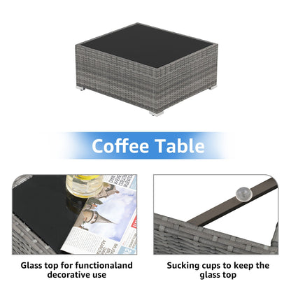 Ensemble de canapés d'angle d'extérieur 7 pièces en osier et acier avec coussins