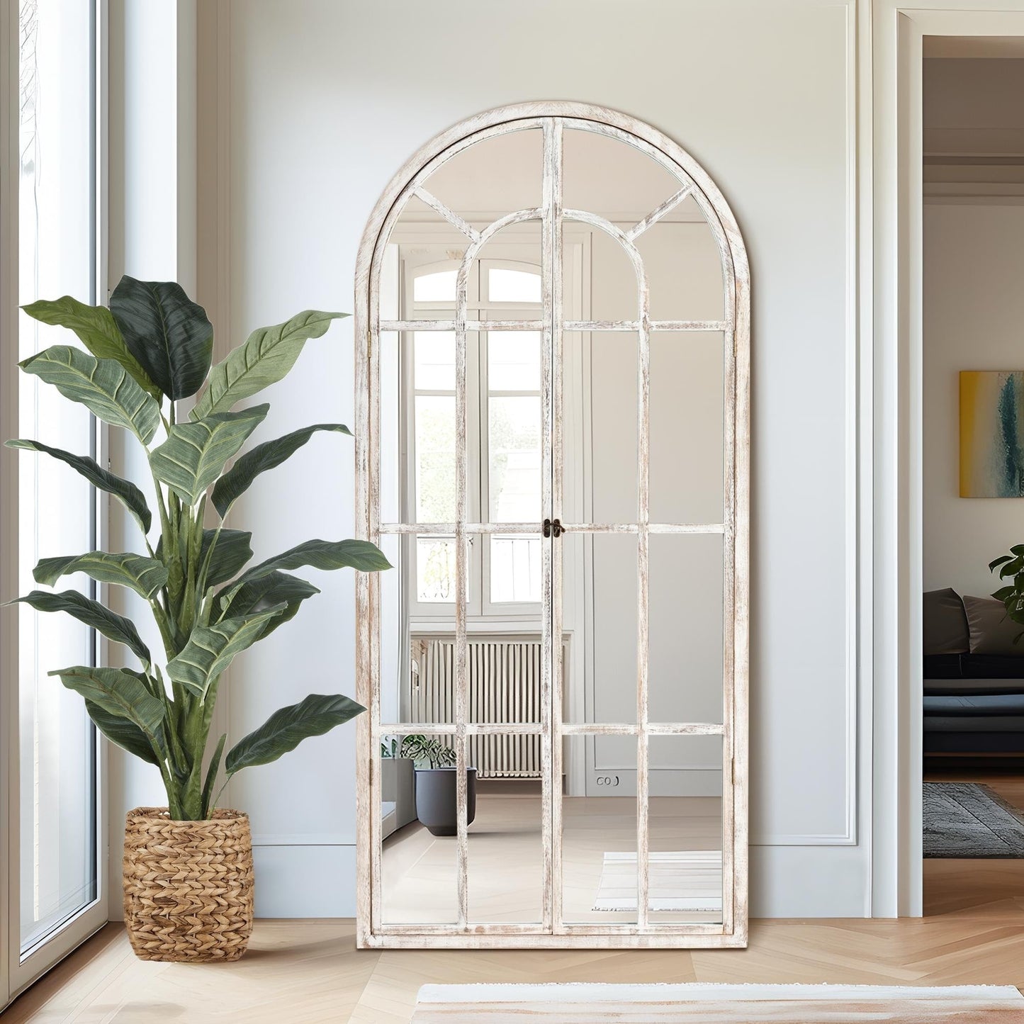 Miroir de fenêtre en bois arqué 180 cm L x 79 cm l