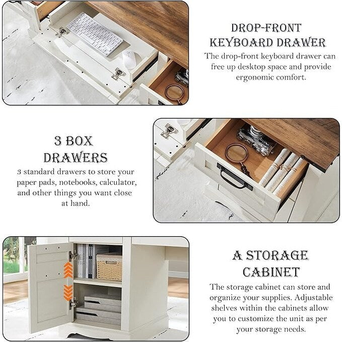 Bureau de direction style ferme, bureau en bois pour bureau à domicile, bureau d'ordinateur