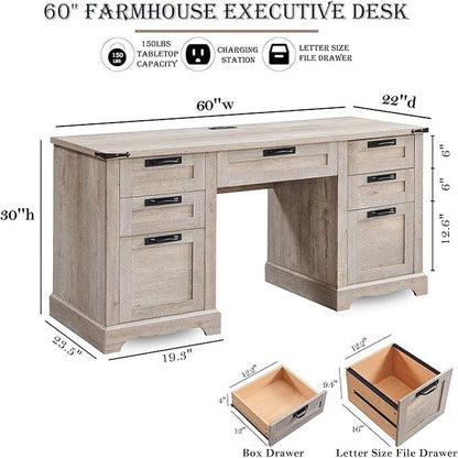 Bureau de direction style ferme, bureau en bois pour bureau à domicile, bureau d'ordinateur