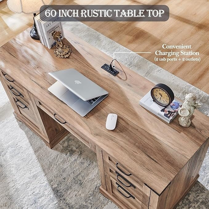 Bureau de direction style ferme, bureau en bois pour bureau à domicile, bureau d'ordinateur