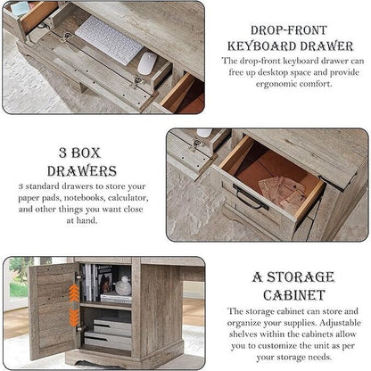 Bureau de direction style ferme, bureau en bois pour bureau à domicile, bureau d'ordinateur