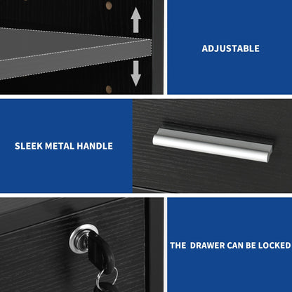 Classeur en bois avec station de recharge, classeur latéral mobile, verrouillable, compatible avec les formats A4, Lettre et Légal