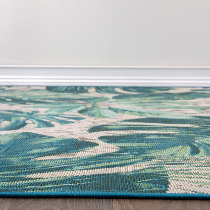 Tapis d'intérieur/extérieur contemporain à motif floral tropical de World Rug Gallery