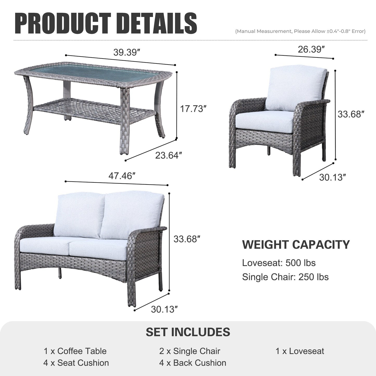 Ensemble de conversation de jardin XIZZI 4 pièces avec table