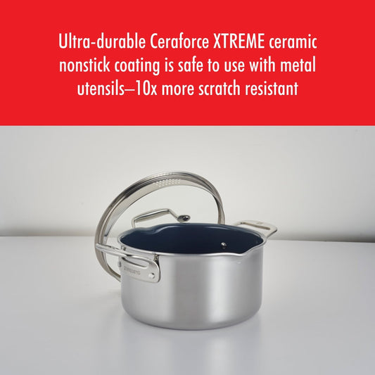 Cocotte en fonte émaillée ZWILLING Clad CFX de 6 pintes (environ 5,7 L) en acier inoxydable et céramique antiadhésive