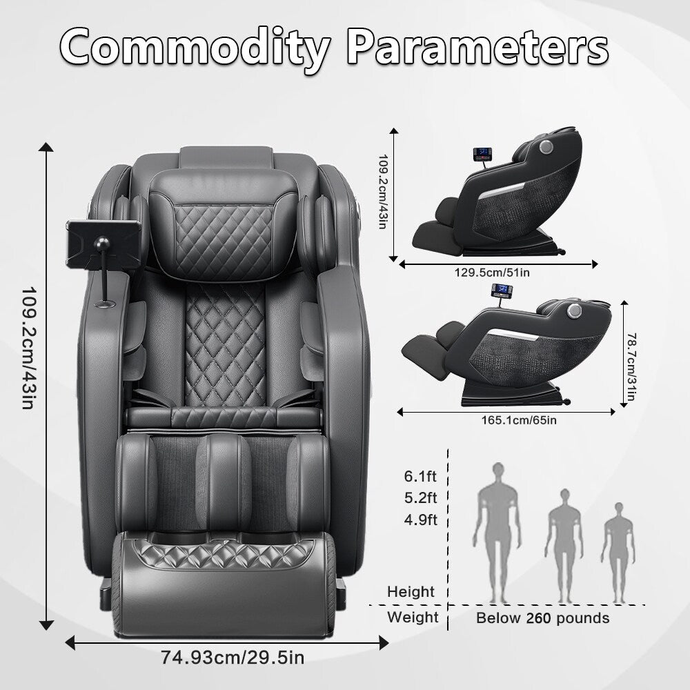 Fauteuil inclinable massant zéro gravité avec massage complet du corps, chauffage et audio Bluetooth intégré