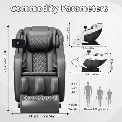 Fauteuil inclinable massant zéro gravité avec massage complet du corps, chauffage et audio Bluetooth intégré