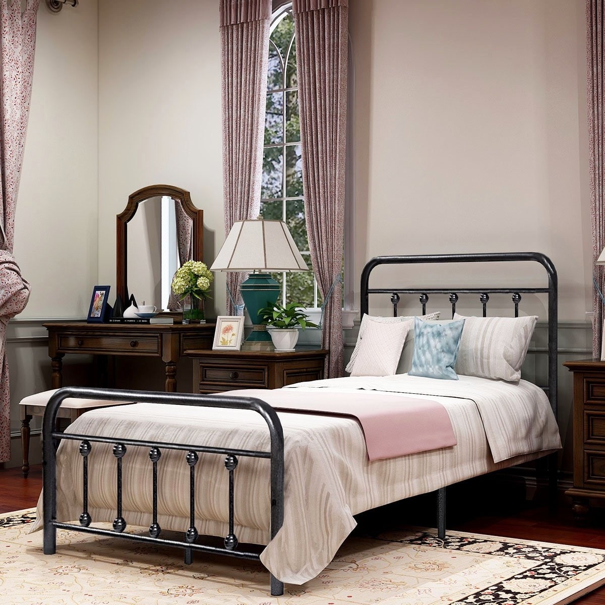 Cadre de lit plateforme en métal style vintage simple Alazyhome, montage facile